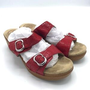 DANSKO Sophie Sandal Heel Slip On Red Strappy Leather 42 Women Summer ShoeBuckle